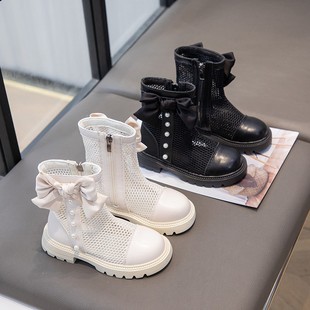 Girls' Hollow Mesh Martin Boots 2025 Summer New Fashion Western Style Children's Ankle Boots Middle and Big Children Martin Mesh