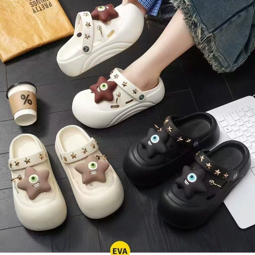 Милые летние пляжные тапочки в стиле Crocs, платформа, нескользящие дышащие сабо-мюли, год выпуска коллекции 2025, закрытый носок, подходят для уличной носки, дропшиппинг доступен