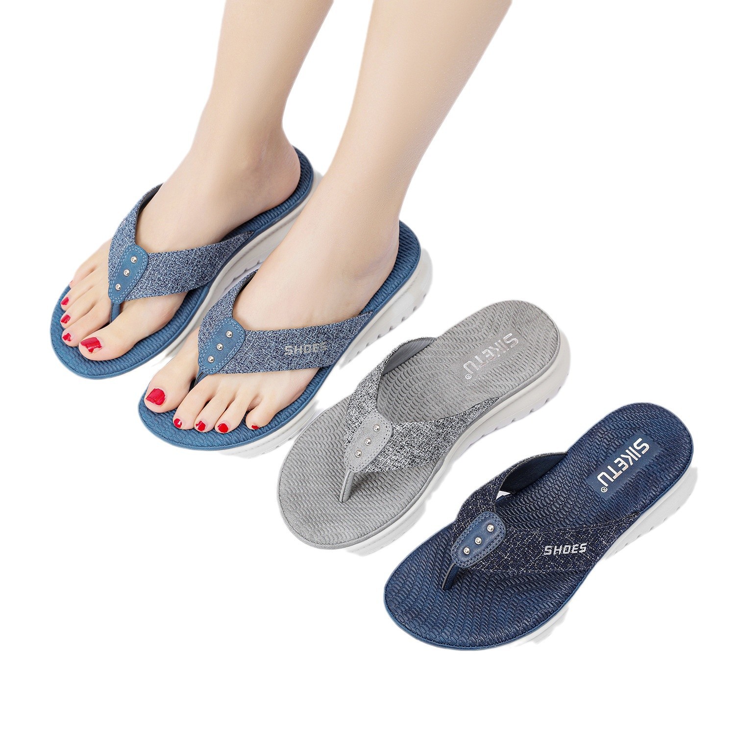 2025 nuevos productos de verano sandalias europeas y americanas chanclas simples para mujer estilo deportivo cuña casual zapatillas de talla grande