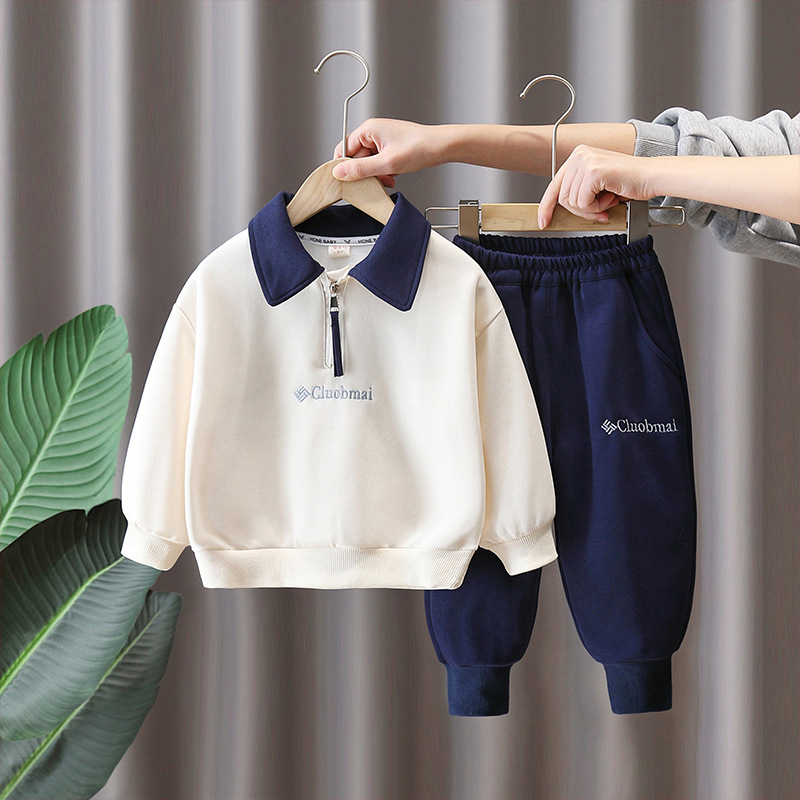 7745 Traje de primavera para niños 2025 nueva camisa POLO a juego de colores para niños primavera y otoño deportes de ocio de dos piezas primavera