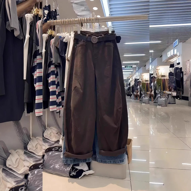 Vintage Coffee-Colored Jeans for Women, New Autumn and Winter Style, Plus-Size, Loose Fit, Slimming, Petite, Workwear Straight-Leg Wide-Leg Pants Vintage Coffee-Colored Jeans for Women, New Autumn and Winter Style, Plus-Size, Loose Fit, Slimming, Petite, Workwear Straight-Leg Wide-Leg Pants
