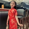Plum blossom cheongsam big red