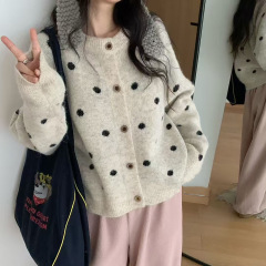 波点毛衣外套女2025秋冬新款加厚宽松软糯休闲减龄学院风针织开衫