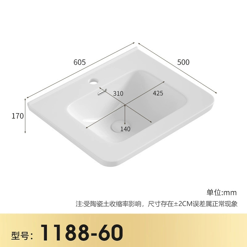 Lavabo de Cerámica para Encimera con Esquinas Redondeadas, Lavabo de Cerámica Integrado, Lavabo para Baño, Lavabo Central de Cerámica, Lavamanos, Venta Directa de Fábrica