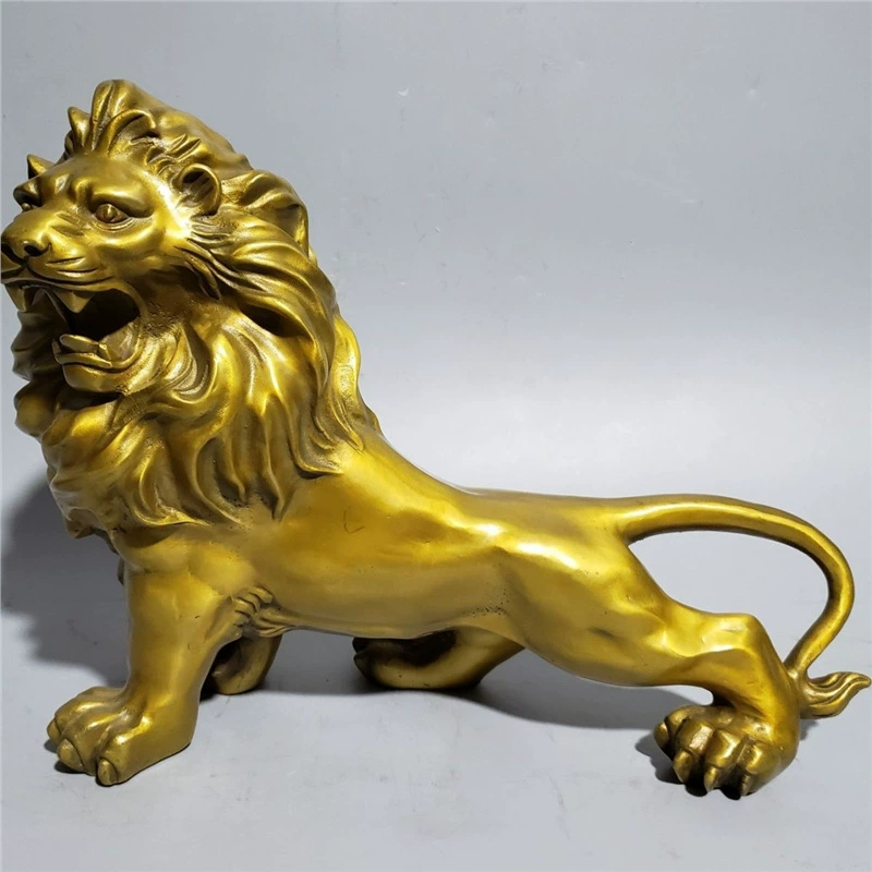 Антикварная коллекция медных украшений в виде льва, лев, удача, домашний талисман, офис