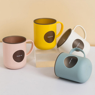 Double Layer Contrast Color Mouthwash Cup Household Bathroom Brush Cup with Handle Cute Couple Cup Drop Resistant Gargle Cup
