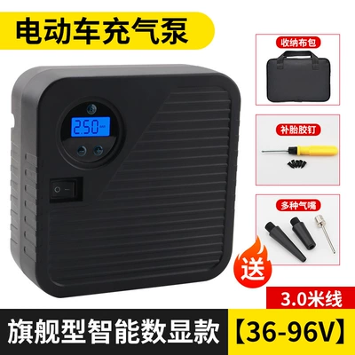 Hava nasosu | tire electric high pressure - flagship-smart-digital-display-model-36-96v-30m-wires-various-air-nozzles-tire-repair-glue-nails-storage-cloth-bag