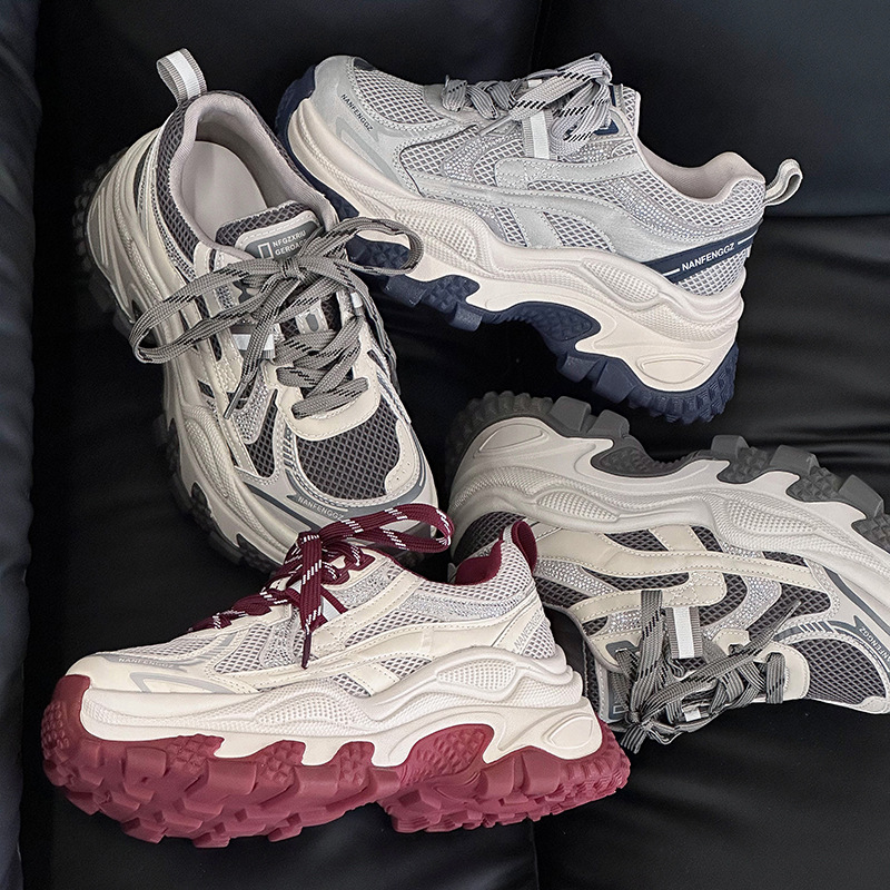 European Thick-Soled Diamond-Encrusted Dad Shoes for Women 2025 Autumn New Style Genuine Leather Breathable Small Height-Increasing Casual Sports Shoes