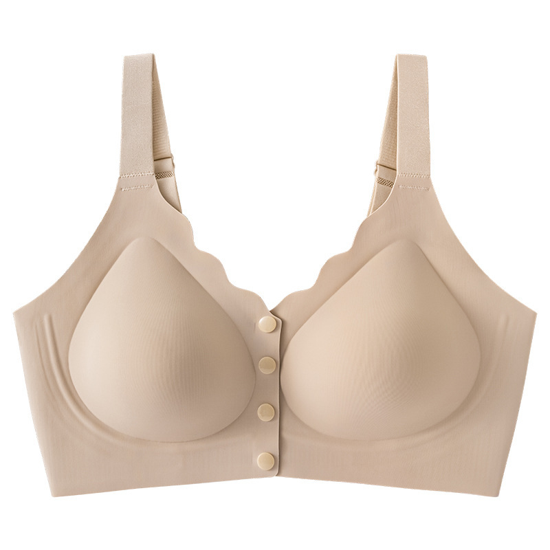 Soft support front-closure plus-size seamless women's bra, push-up, no underwire, fixed cup jelly bra, nursing vest