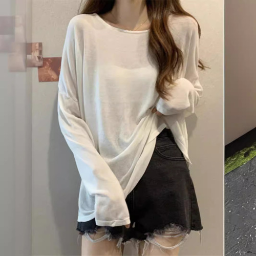 Women's Long Sleeve Summer Thin Casual Oversized Hoodie Air Conditioned Cover Shirt Solid Color Versatile Top