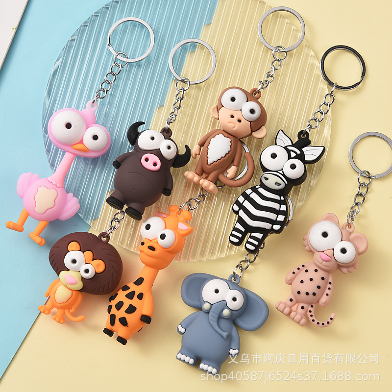 Cartoon Animal Big-Eyed Doll Keychain Pendant Giraffe Lion King Key Chain Theme Small Gift Wholesale