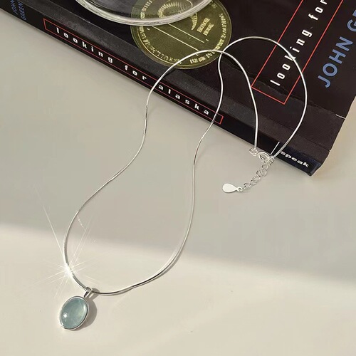 Natural moonstone aquamarine necklace new product unique design oval natural stone snake bone chain best friend birthday gift