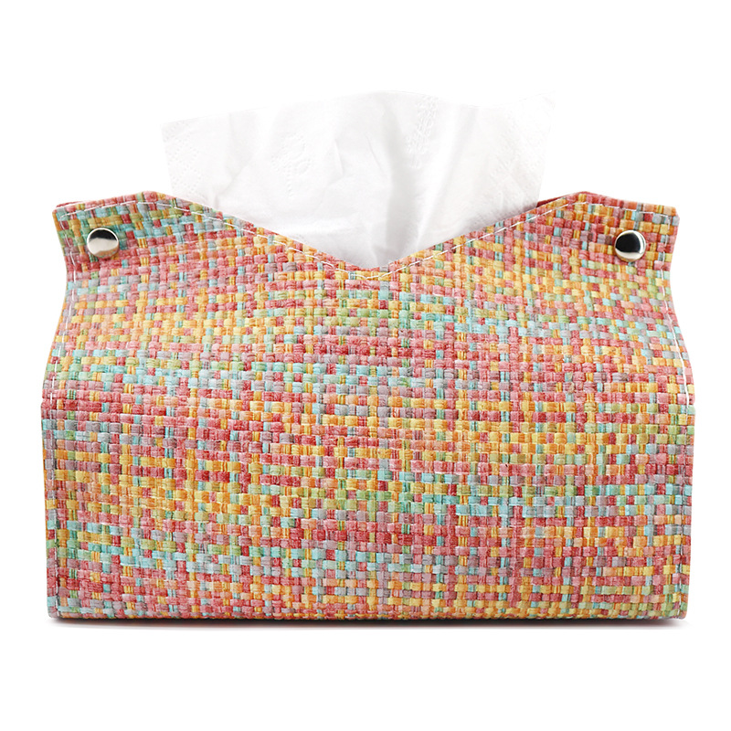 Caja de pañuelos de colores Sala de estar Dormitorio PU Caja de dibujo de cuero Servilleta de hotel Caja de dibujo de papel Bolsa de pañuelos de coche