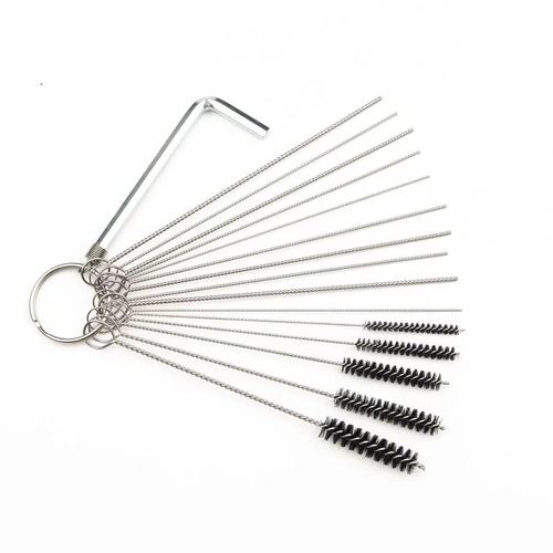 Carburetor cleaning brush 15-piece set, spray gun cutting nozzle cleaning set, stainless steel needle nylon cleaning brush