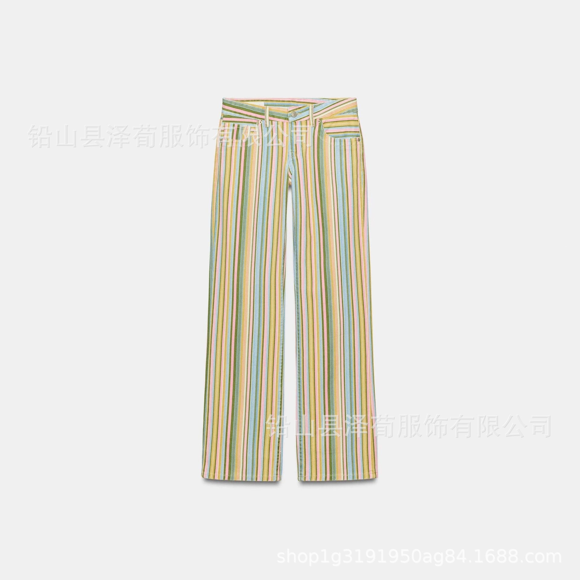 ZA欧美女装2026夏季新品低腰撞色线条条纹牛仔裤直筒长裤