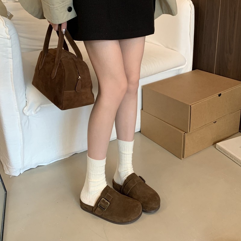 复古包头软木半拖鞋女鞋子2025新款秋季懒人一脚蹬休闲厚底勃肯鞋|undefined