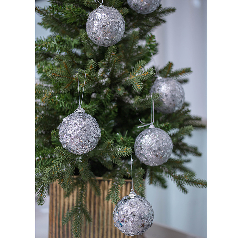 8m3 Paquete de plata lentejuelas de Navidad decoración árbol de Navidad colgando bola de espuma BOLA DE Navidad bola colgante de bricolaje Decoración