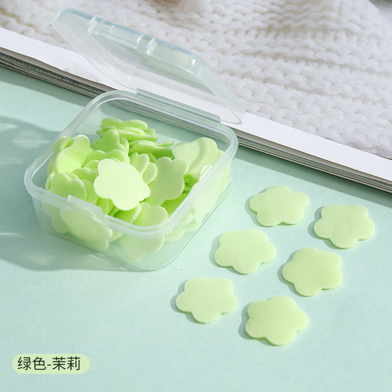 Jabón de mano portátil pieza de lavado de papel estudiante niños desechables de viaje de mano mini pétalo pieza de jabón en caja