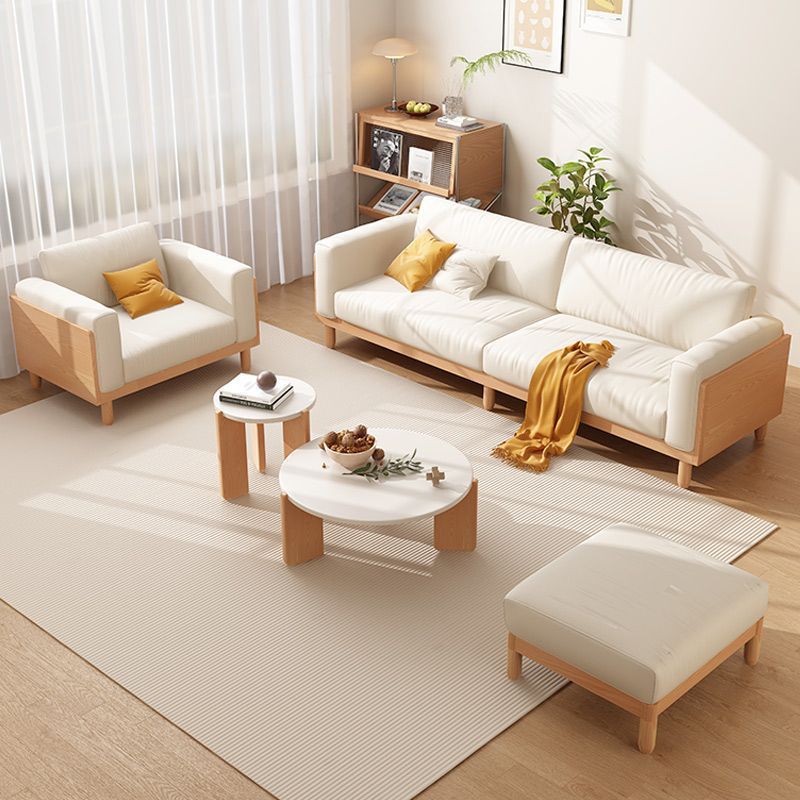 Japanese-Style Cream Small Apartment Fabric Solid Wood Sofa 2024 New Model Straight Cat Paw Leather Simple Nordic Living Room