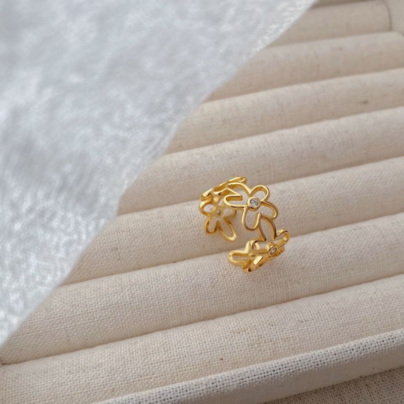 18K Gold Plated, Silver Plated Plating Material 1 Piece 925 Sterling Silver Plant Flower Diamond 18K Gold Plated Silver Plated Adjustable Ring Open Rings Rings
