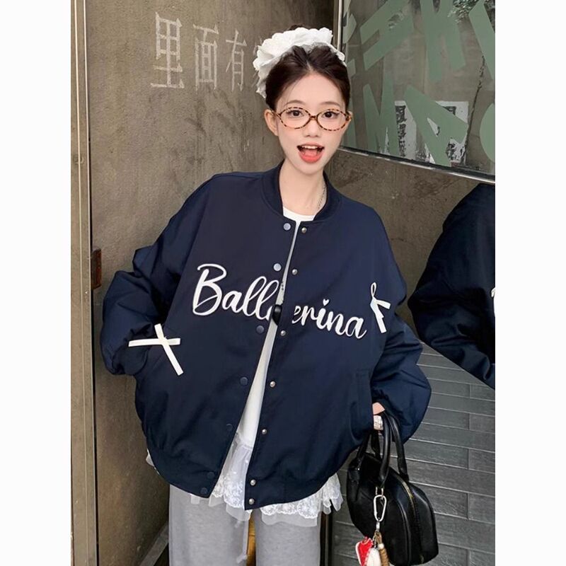 PS美式复古棒球服外套女春秋季高级设计感小众双层夹克上衣服包邮|undefined