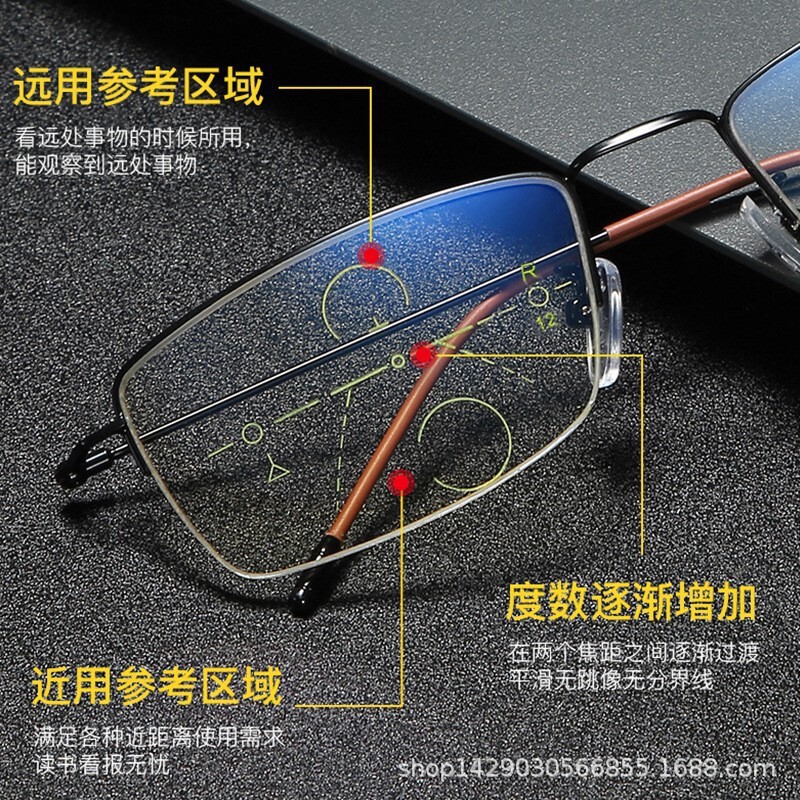 Intelligent Zoom Progressive Multi-Focus Reading Glasses for Men, Middle-Aged and Elderly People, Anti-Blue Light Clear Reading Glasses