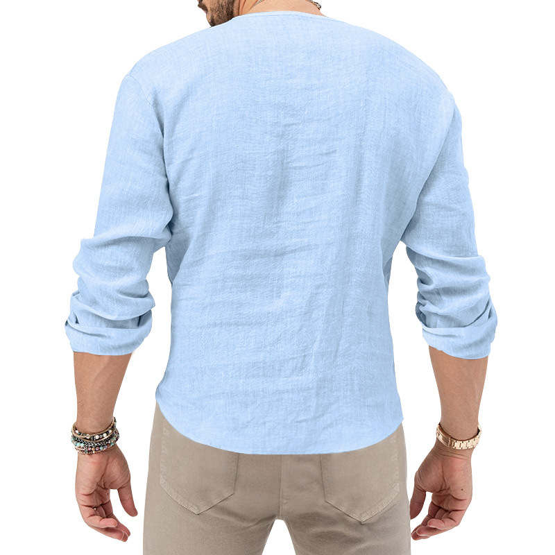 T-shirt homme casual coton lin col en v coupe oversized_voghion.com