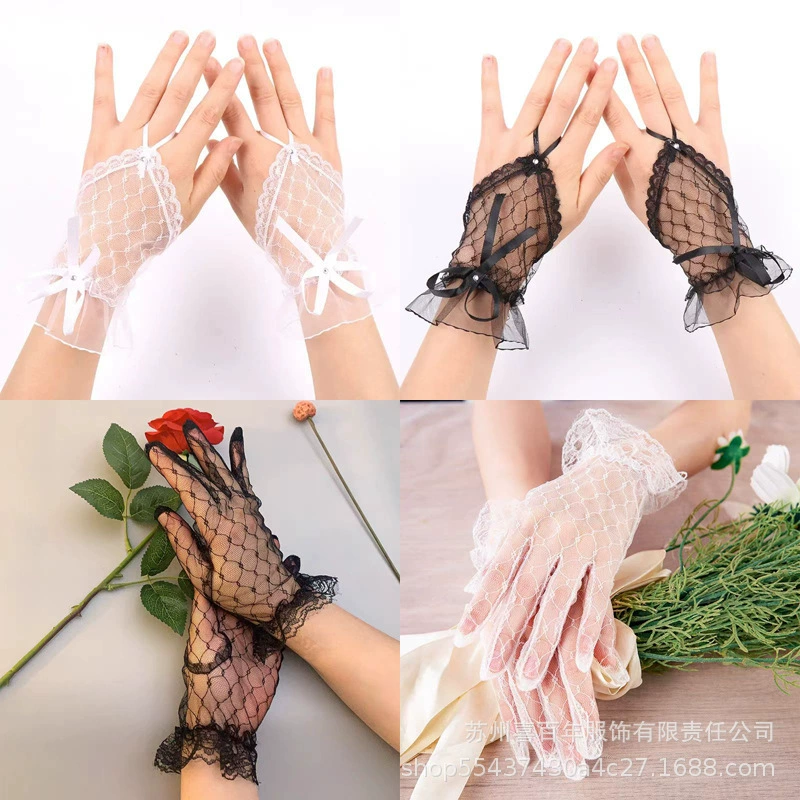 Трансграничный новый сладкий кружевной сетчатый лук Лолита без пальцев крючком свадебные перчатки женский праздничный аксессуар рука