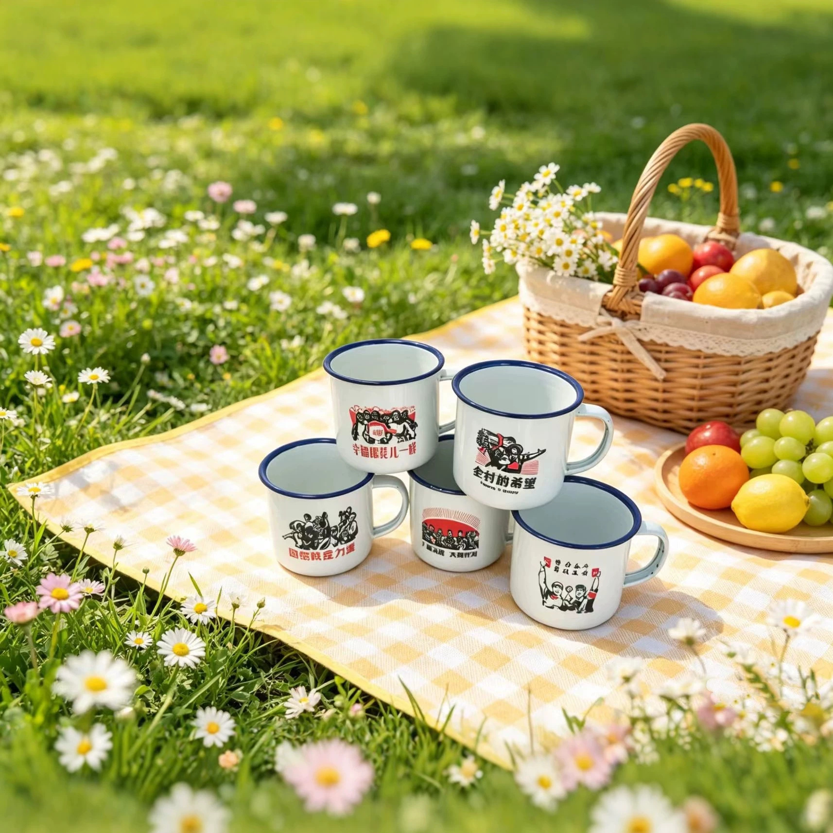 Tazas de esmalte tazas de agua de esmalte tazas de té frases de impresión vintage estilo de moda retro