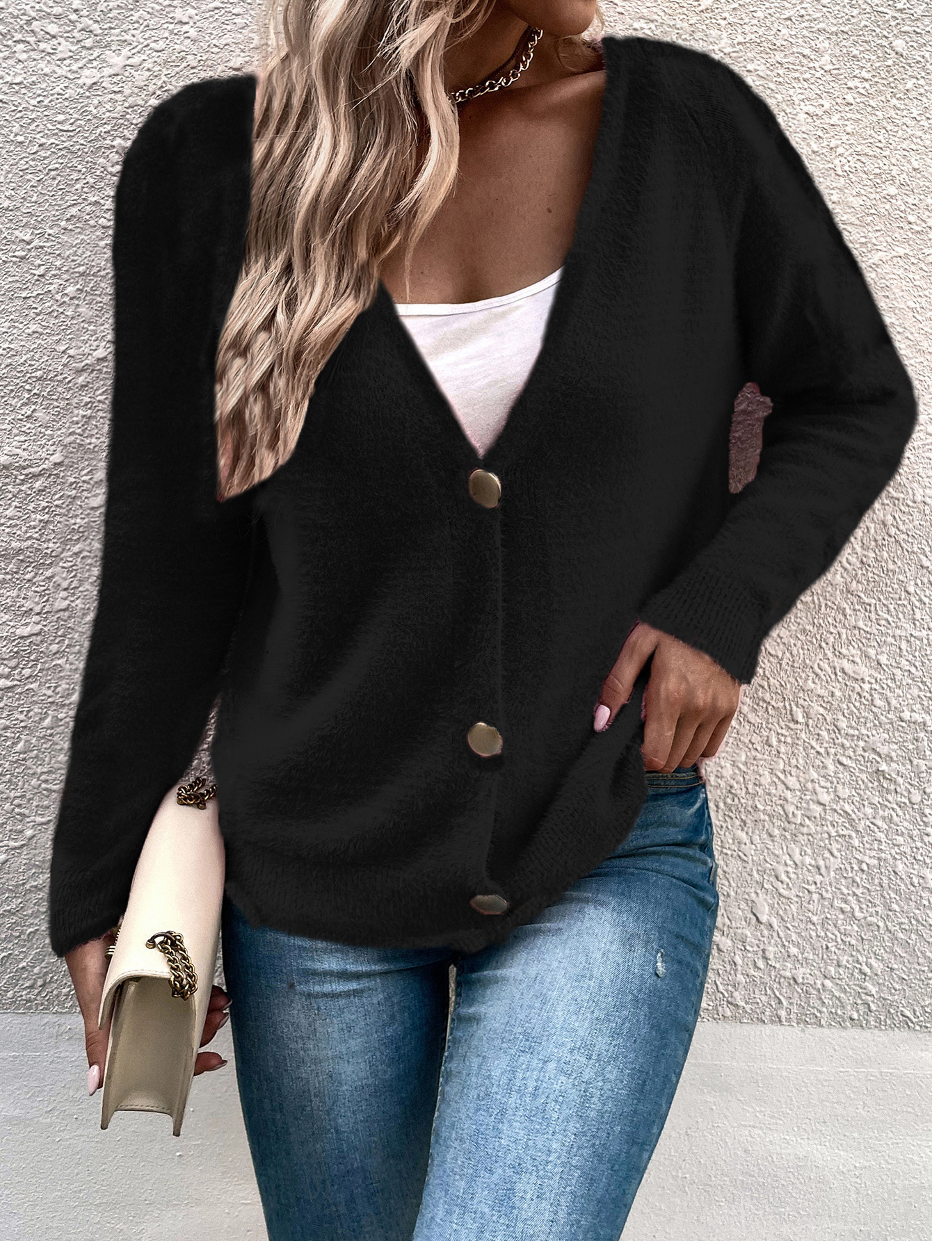 Cárdigan de punto con botones para mujer, estilo sencillo, novedad otoño-invierno 2026, para comercio exterior transfronterizo en plataformas independientes como Amazon image 4