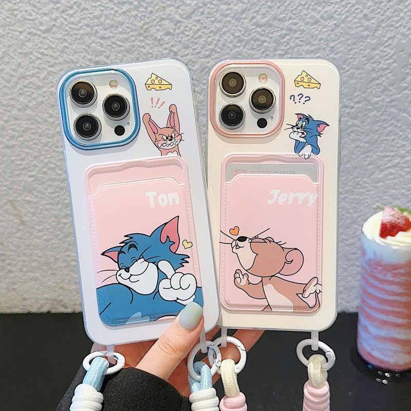 猫和老鼠适用苹果15卡通iPhone14promax插卡软壳16挂绳xr保护套13