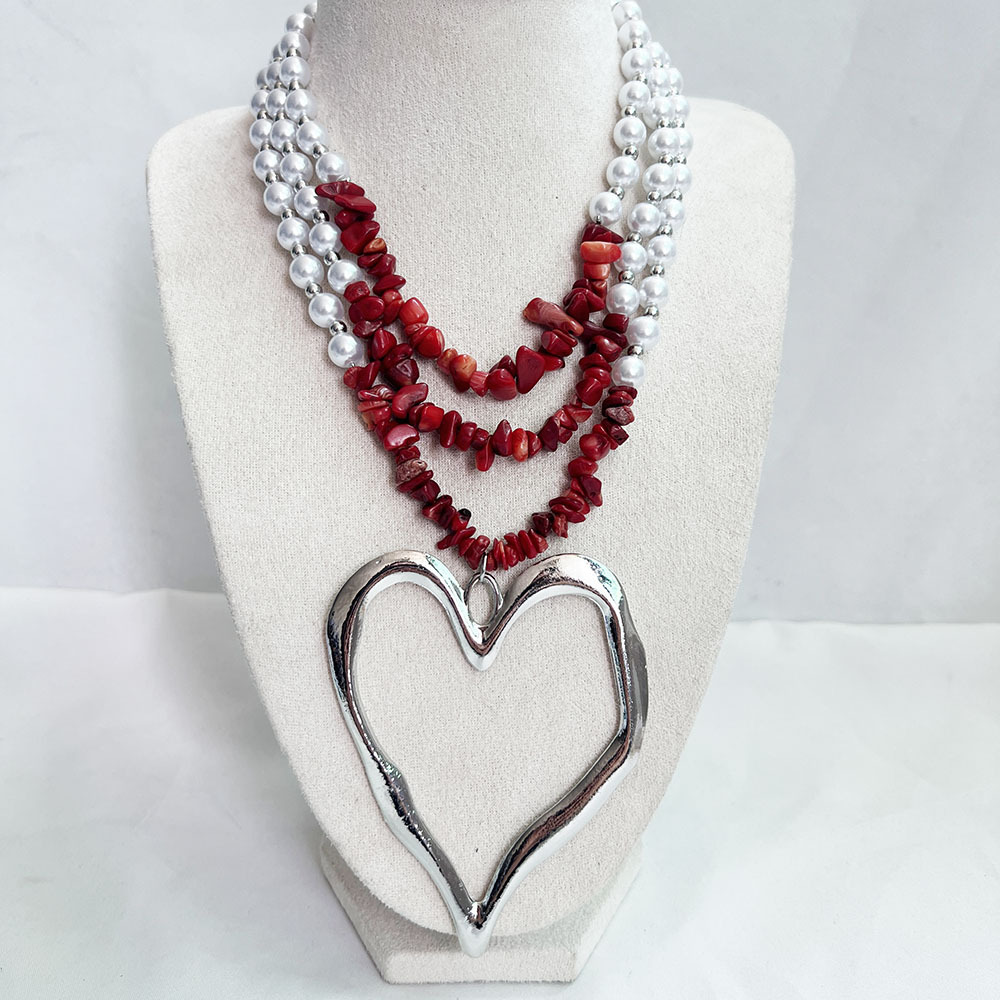 85g Weight Alloy Pendant Material Three Layer Necklace Classification Imitation Pearl Chain Material Beaded Chain Chain Type 1 Piece Quantity Casual, Party Occasion Imitation Pearl, Alloy Material Heart Shape Pattern Unisex Gender Exaggerated, Streetwear Style Exaggerated Streetwear Heart Shape Imitation Pearl Alloy Beaded Chain Statement Necklaces Wholesale 17