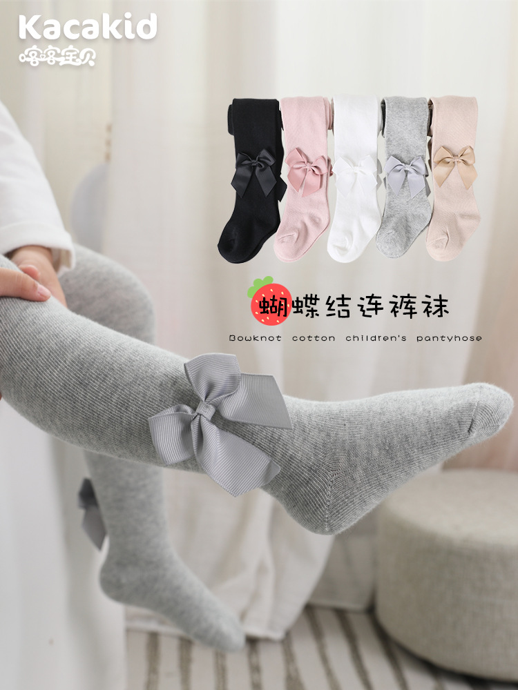Children's Class a Cotton Infant Tights Spring and Autumn Bow-Knot Socks for Girls Baby Korean Style Leggings Socks