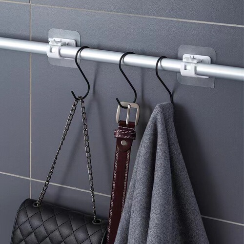 Non-piercing curtain rod hooks multi-function telescopic rod fixing clamp household curtain bathroom towel hanger adhesive hooks wholesale