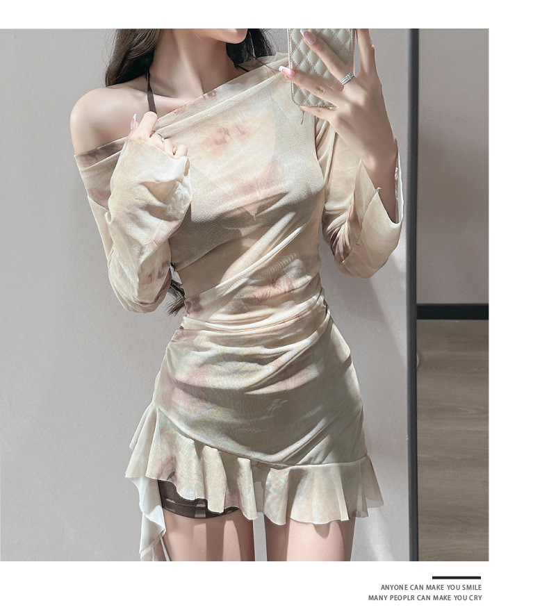 Women's Retro Three Piece Swimsuit Set Long Sleeved Bikini Slimming Flattering Irregular Skirt Style For Hot Springs_ecoleips.com