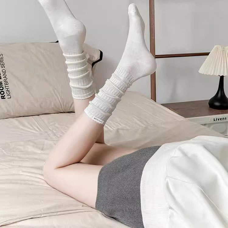 白色堆堆袜秋冬搭配小皮鞋中筒女袜网红款潮秋冬款长筒纯色袜子女|undefined