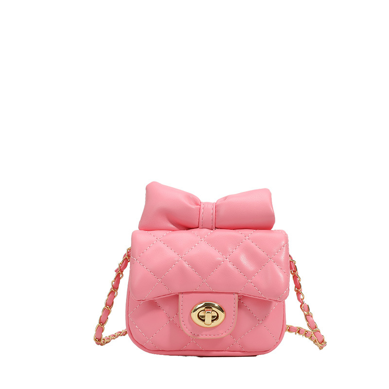 Mini bolso de hombro para niña, lindo lazo, cadena de moda, bolso de mensajero para niños, bolso de accesorios para niños rómbico