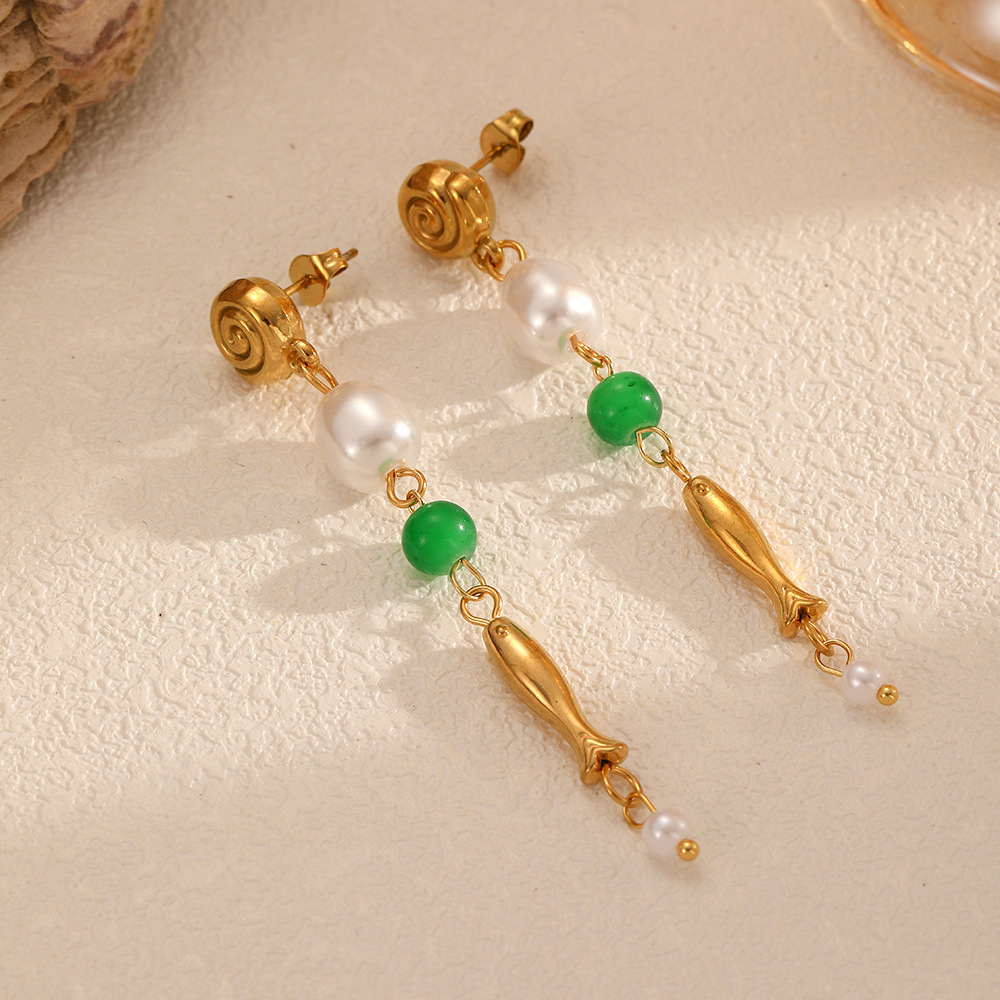 Pendientes de acero inoxidable de caracol estilo ins Pendientes de acero inoxidable Moda femenina Commuter Sentido avanzado Pendientes de oro de 18k que no se desvanece