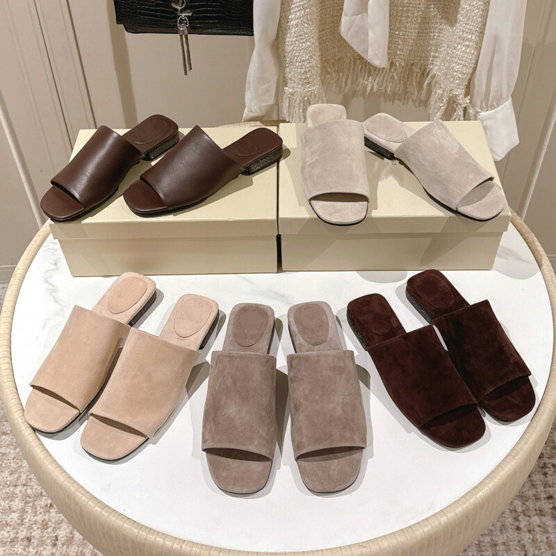 Bc Haute Couture 26 New Classic Beaded Chain Leather Suede Square-Toe Low-Heeled Flat Sandals Beach Slippers Bc Haute Couture 26 New Classic Beaded Chain Leather Suede Square-Toe Low-Heeled Flat Sandals Beach Slippers