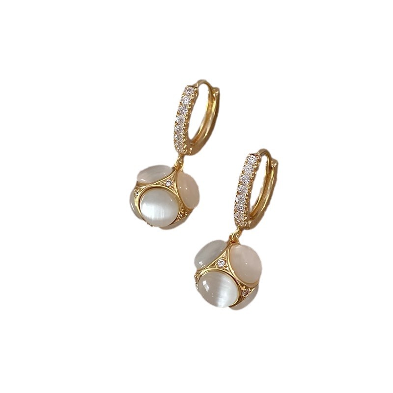 Boucles d'oreilles unisexes en pierre œil de chat japonaise et coréenne à aiguille en argent pour femmes, nouvelles boucles d'oreilles haut de gamme, boucles d'oreilles boules_voghion.com