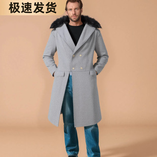 2024 Autumn and Winter Cross-border European and American Casual High Quality Wool Collar Woolen Coat Solid Color Slim Fit Double-breasted Jacket