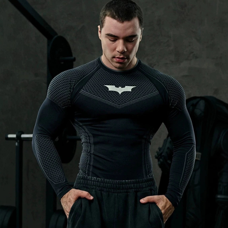 Youngla Batman Collaboration Quick-Dry T-Shirt Tight-Fitting Cycling Top Training Sports Tight-Fitting Men's Fitness Long-Sleeve Youngla Batman Collaboration Quick-Dry T-Shirt Tight-Fitting Cycling Top Training Sports Tight-Fitting Men's Fitness Long-Sleeve