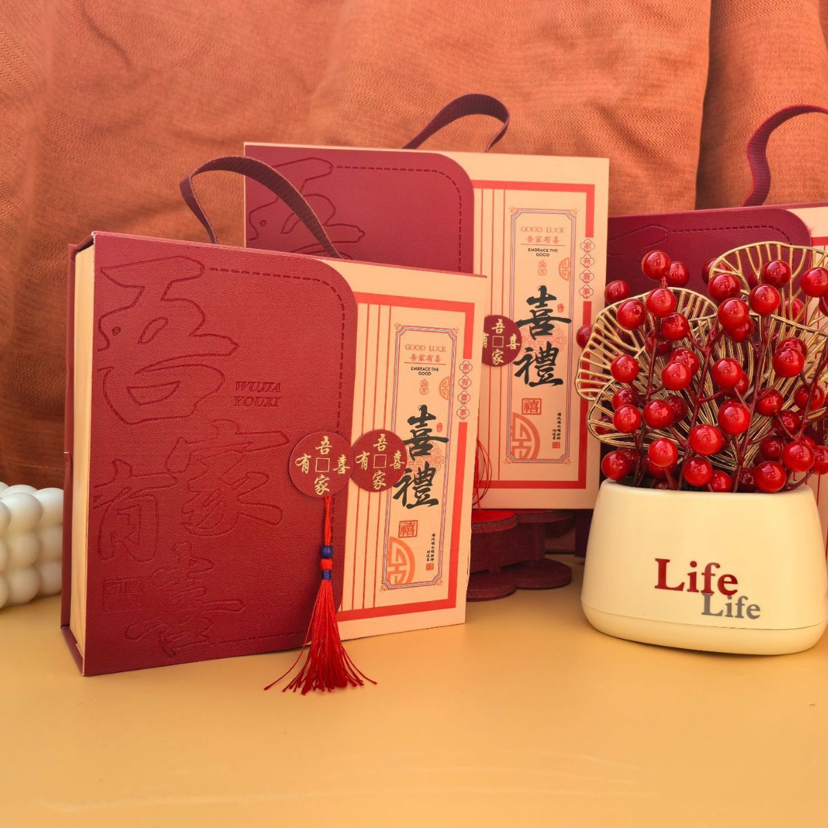 喜糖盒中式手提伴手礼品盒成品免折叠磁吸流苏糖果包装盒