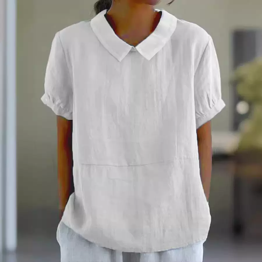 速卖通 独立站 wish  热卖新品宽松翻领衬衣 女短袖纯棉上衣