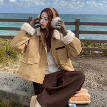 韩系休闲派克羽绒服女2025冬季新款时尚90绒羊羔毛拼接保暖外套