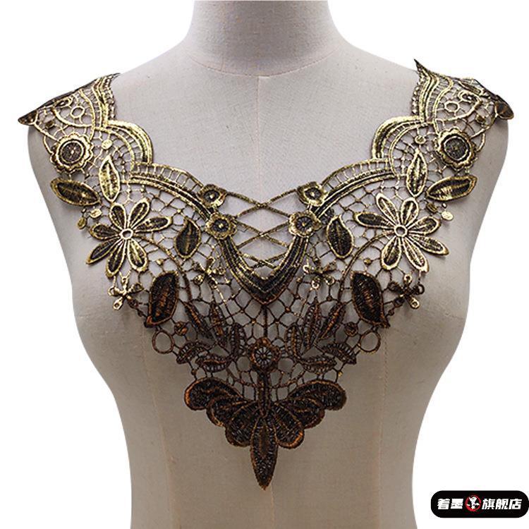 烫金 烫银 水溶蕾丝 刺绣胸花 立体绣花领花 涤光丝 镂空假领子