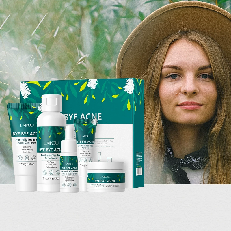Средство по уходу за кожей (Laikou Bye Bye Acne), 5-шаговый набор с чайным деревом, очищающий тонер сыворотка крем