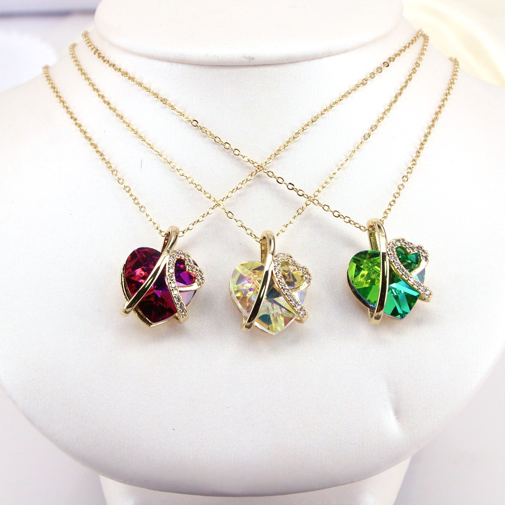 Fashion Heart Shape Copper Pendant Necklace Inlay Zircon Copper Necklaces