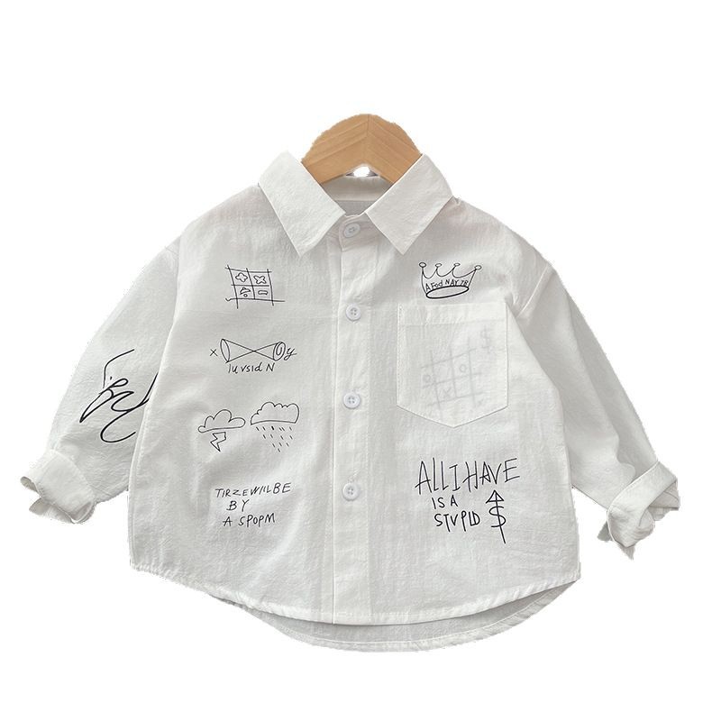 Camisa de manga larga de graffiti de dibujos animados para niños Camisa informal de la calle frita para bebés para hombres y mujeres