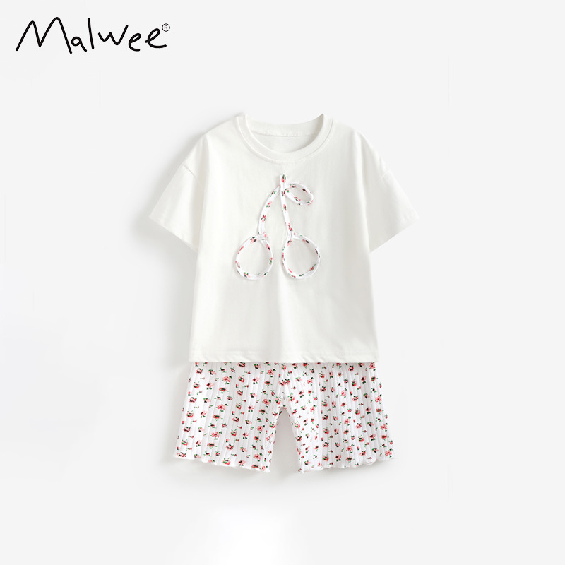 Trajes de niñas malwee transfronterizos de verano nuevos niños europeos y estadounidenses lindos camisetas de cuello redondo de dos piezas